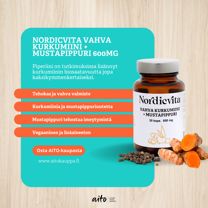 Vahva Kurkumiini + Mustapippuri Nordicvita 600 mg 30 kaps