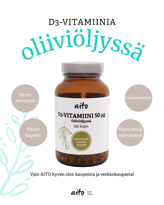 Aito D3-vitamiini 50µg 150 kaps