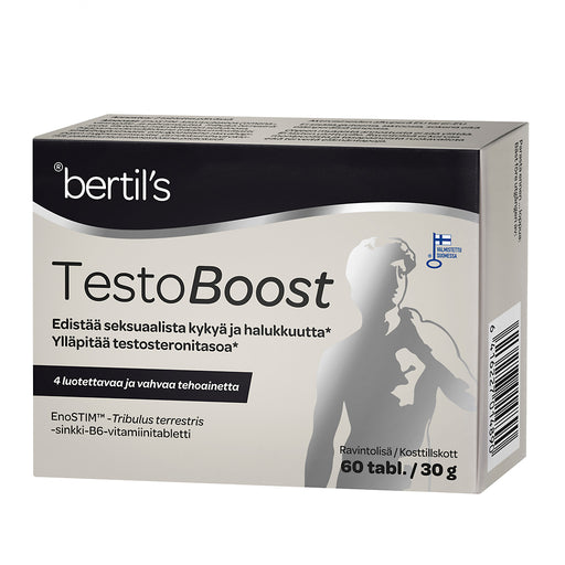 Testo Boost on Suomessa tehty ravintolisä edistämään seksuaalista kykyä ja halukkuutta sekä ylläpitämään testosteronitasoa.
Sopii aikuisille, mutta myös nuoremmille miehille sekä urheilijoille.