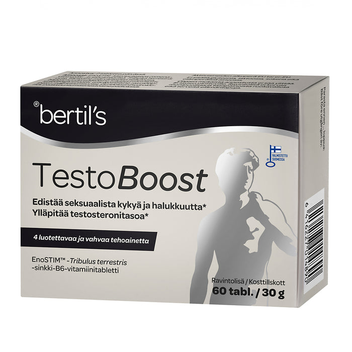 Testo Boost on Suomessa tehty ravintolisä edistämään seksuaalista kykyä ja halukkuutta sekä ylläpitämään testosteronitasoa.
Sopii aikuisille, mutta myös nuoremmille miehille sekä urheilijoille.