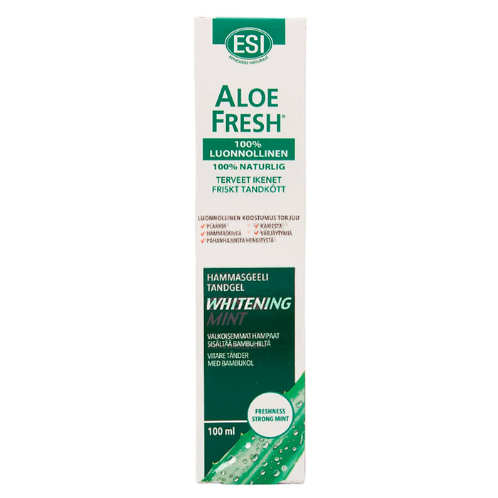 Aloe Fresh Whitening&nbsp;-hammastahna hyödyntää luonnollisten ainesosien voimaa hampaiden valkaisussa ja suun terveyden edistämisessä.&nbsp;Aloe vera&nbsp;ja&nbsp;merilevä&nbsp;tukevat ikenien hyvinvointia, kun taas&nbsp;islanninjäkälä&nbsp;tarjoaa hellävaraisen valkaisevan vaikutuksen vahingoittamatta kiillettä tai ikeniä.&nbsp;Ksylitoli&nbsp;auttaa palauttamaan suun normaalin pH-tason, mikä suojaa reikiintymiseltä ja ientulehdukselta.