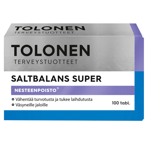 Suomalainen ravintolisä, joka auttaa poistamaan turvotusta, tukee laihdutusta, virkistää väsyneitä jalkoja ja edistää elektrolyyttitasapainoa magnesiumin ja yrttiuutteiden (kuten rautamyrtti ja rannikkomännyn kuori) sekä C-vitamiinin avulla, tukien samalla verisuonten toimintaa.