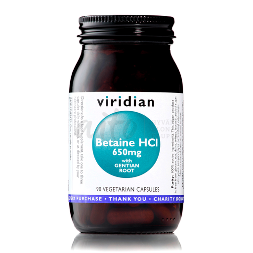 Viridian Betaine Hci With Gentian Root 650 Mg 90 Kaps - Luontaistuotteet Vir